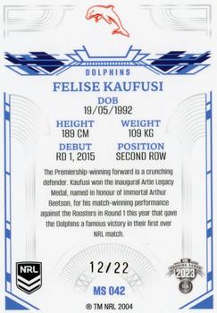 2023 NRL Traders Elite - Mojo Sapphire #MS042 Felise Kaufusi Back